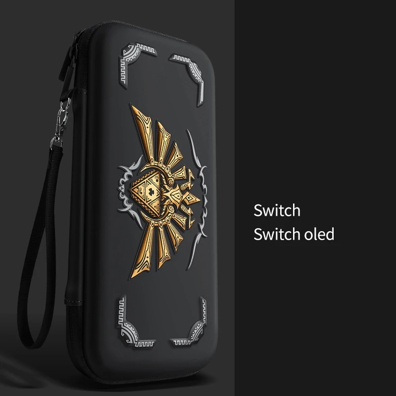 For Nintendo Switch/ Switch OLED Console Storage Bag Game Theme for Zelda Shekah Slate Waterproof Hard Case with 10 Card Slots