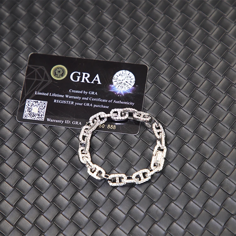 Pulsera de eslabones cubanos con forma de caja, brazalete de diamantes de moissanita vvs GRA, sólida plata 925, joyería para mujeres y hombres