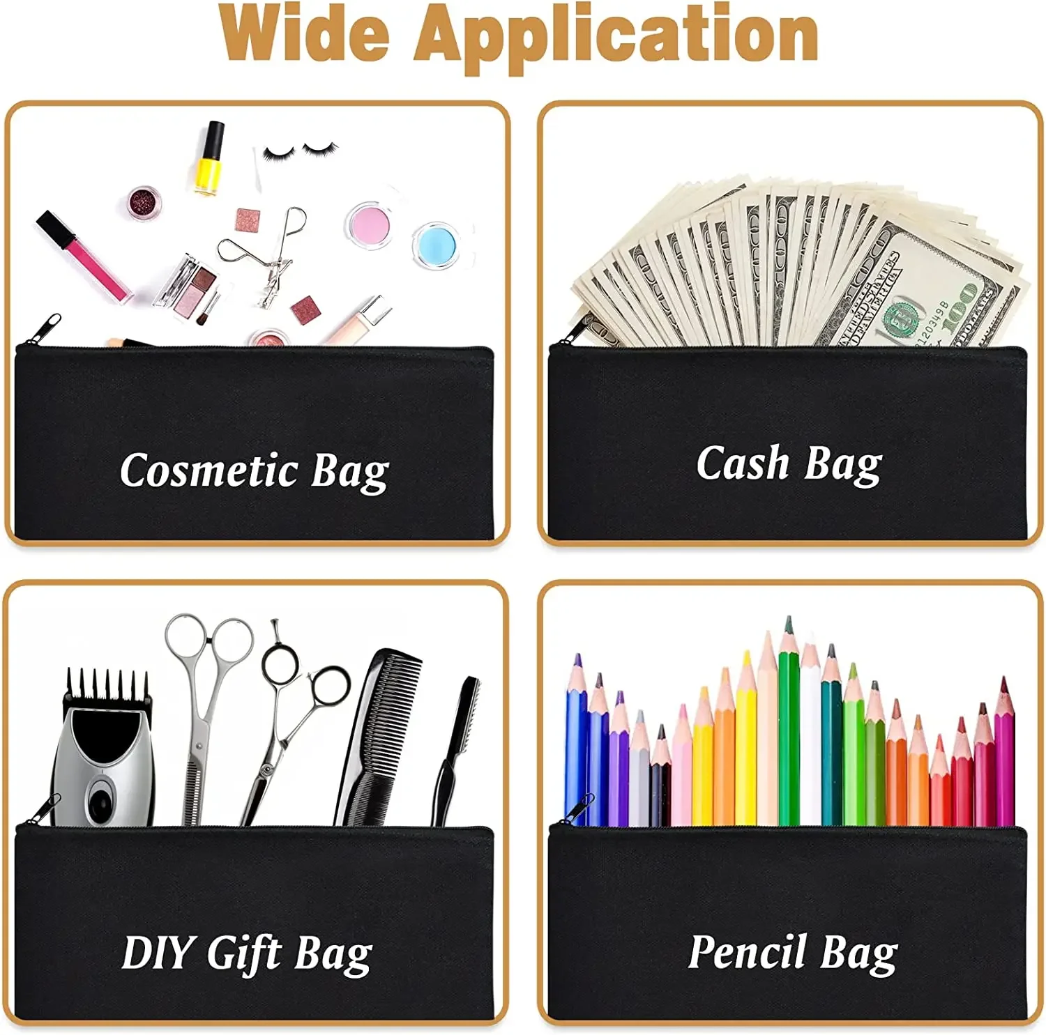DIY Craft Canvas Pouch with Zipper Blank DIY Pencil Case Multi-purpose Blank Makeup Cosmetic Bags Gift Bag for Boys Girls