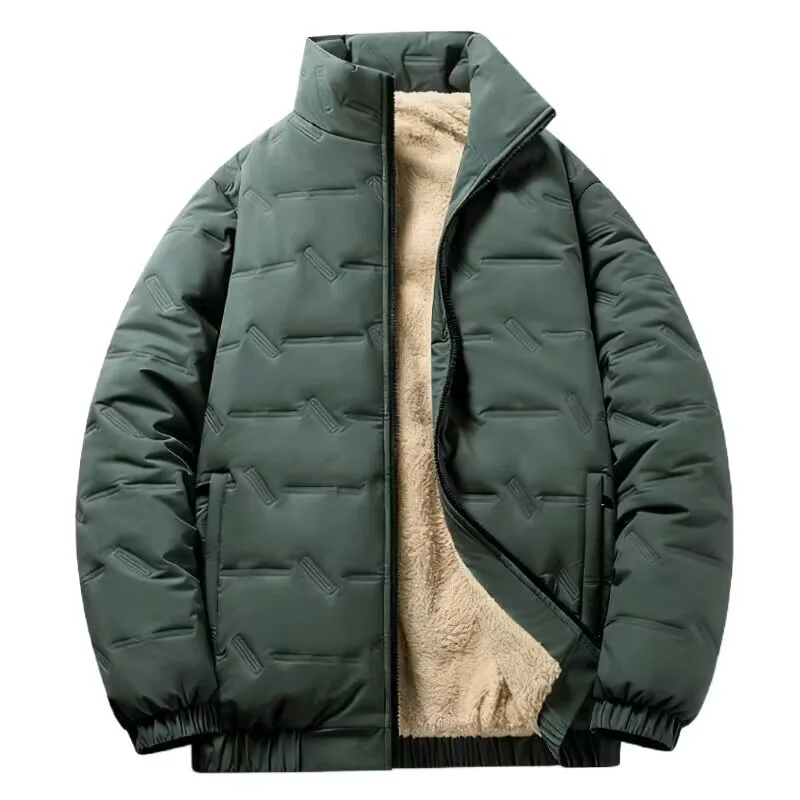 

Новая мужская однотонная зимняя хлопковая куртка на флисовой подкладке, большой размер, толстый воротник-стойка, свободная посадка, теплая модная мужская хлопковая куртка
