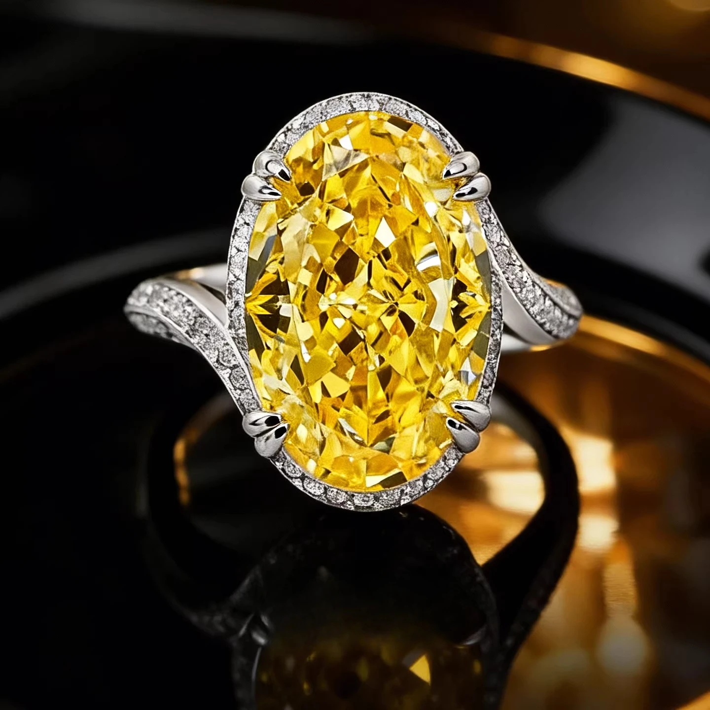 925 sterling silver yellow zircon ring, 10 carat Redion ice cutting fashion jewelry