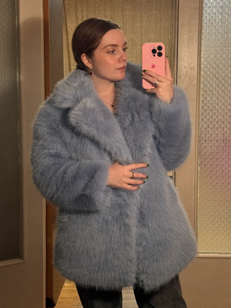 Women Winter 2025 High Quality Luxury Faux Fur Coat Thicken Warm Overcoat Outerwear Hot Girls Solid Long Fox Fur Jackets