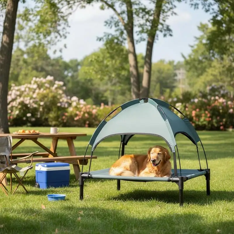 

Raised Dog Bed Waterproof Elevated Pet Cot with Breathable Mesh UV Protection Canopy Grey, for Small Dogs, 61 x 46 x 62cm