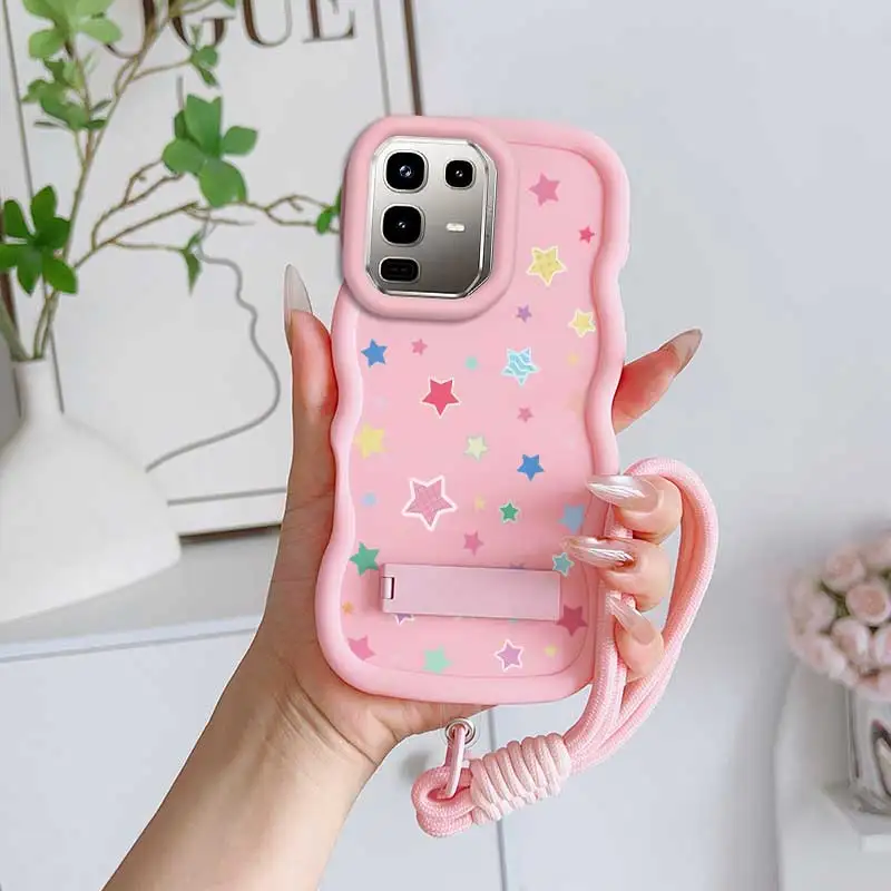 Casing Infinix Note 50 4G Edisi Hiburan, Motif Bintang Warna-warni, Fleksibel, Ringan, Dilengkapi Tali Gantungan dan Penyangga, Ideal Untuk
