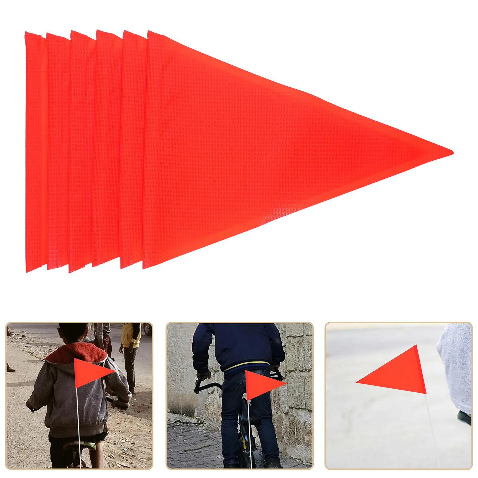 6Pcs Bicycle Triangle Safety Flag PVC Tear-Resistant Waterproof High-Visibility Cycling Warning Flag for Road Bike Riding Safety