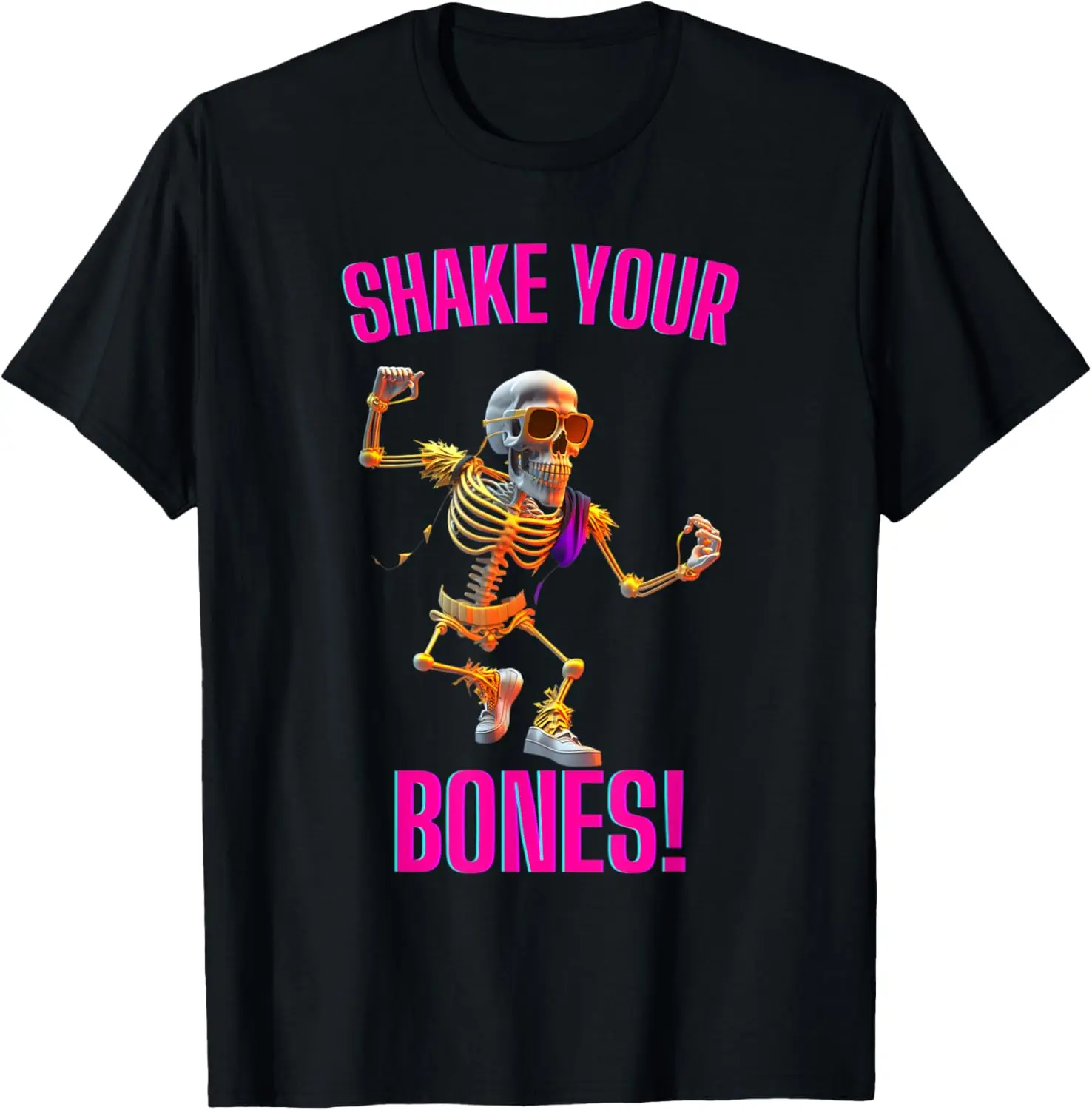 

Shake Your Bones! T-Shirt Dancing Skull Party Hiphop Disco Women Men Short Sleeve