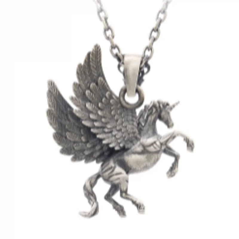NEW S925 Sterling Silver Retro Personality Three-dimensional Double-sided Pegasus Pendant Men\'s and Women\'s Gift