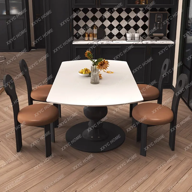 LXretro retractable rock slab rotating dining table square and circle dual-purpose folding solid wood small apartment