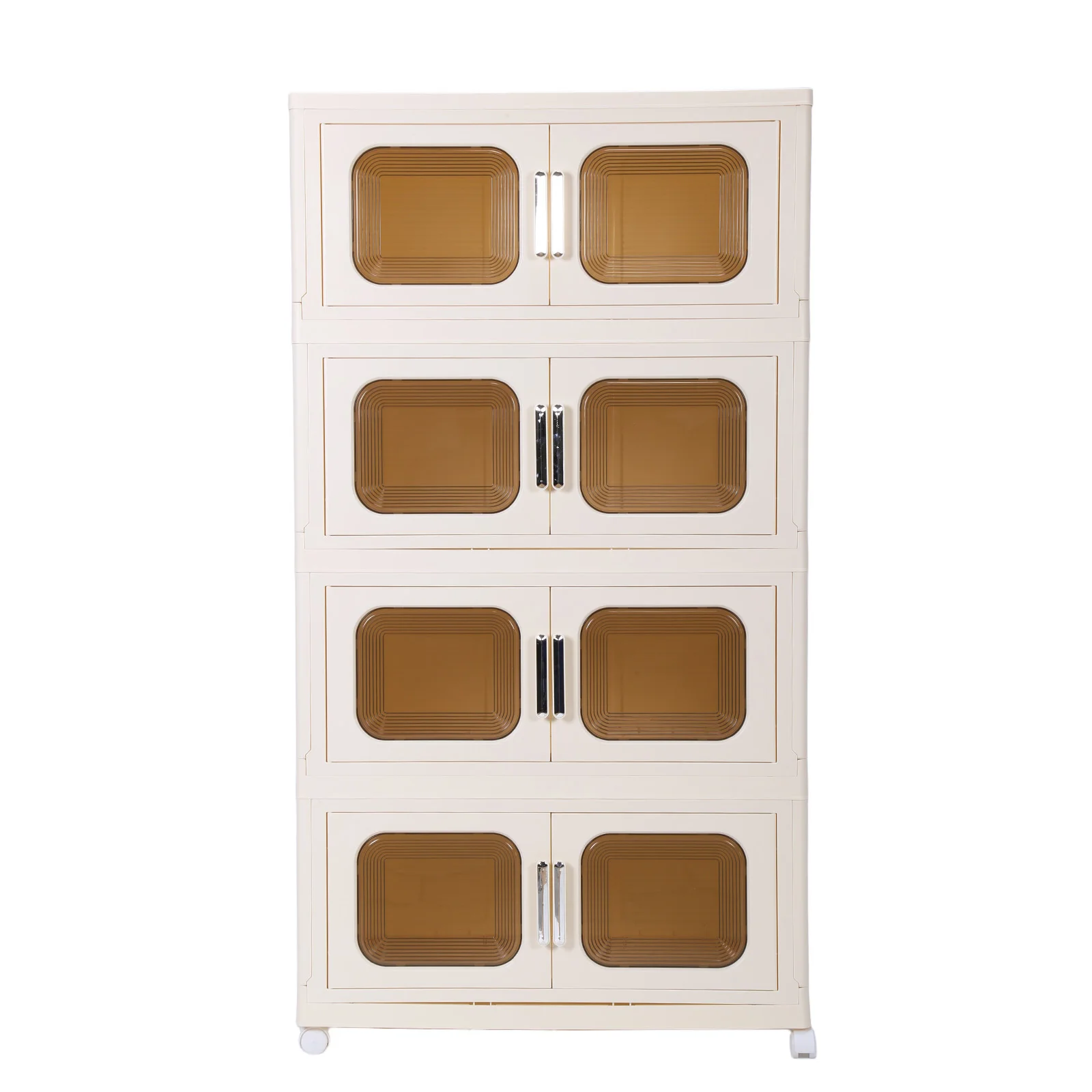 4 Pack Foldable Storage Box with Wheels and Magnetic Doors Stackable Storage Container Plastic Storage Bins for Home