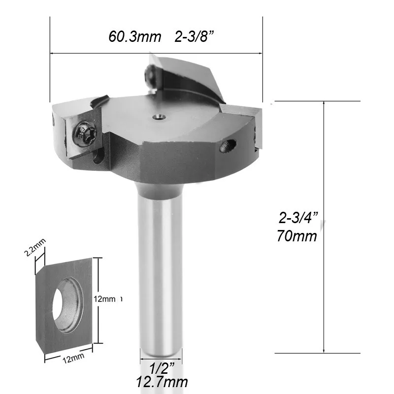 Indexable Three‑Flute Panel Router Bit Removable Blade 8mm 12mm 1 2 Shank