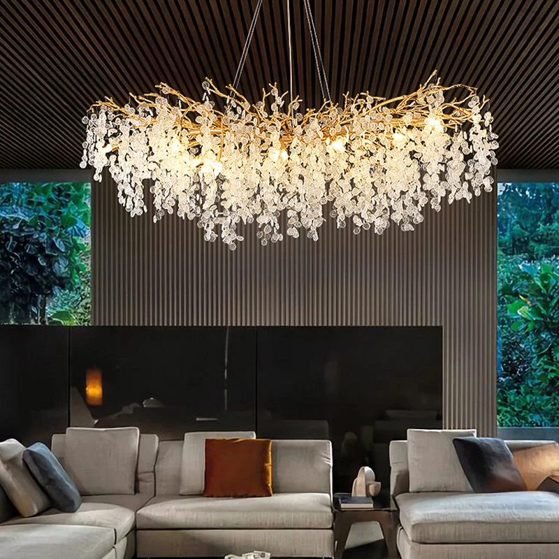 

New Large Crystal Chandelier Nordic Luxury Metal Pendant Light Hotel Villa Home Interior Decor Hanging Lamp Living Room Pendant