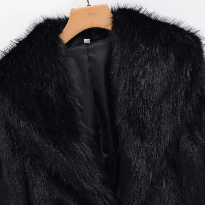 معطف فرو صناعي بياقة مقلوبة أوروبية أمريكية للسيدات - سترة شتوية دافئة بتصميم طية صدر السترة للسيدات #3