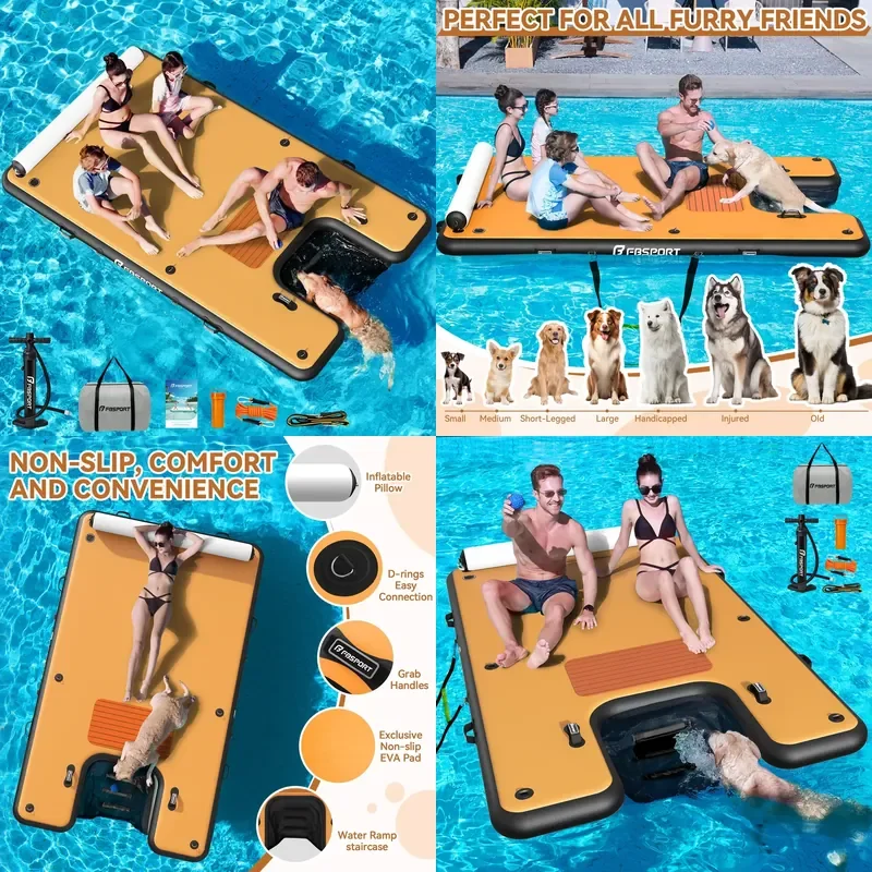 Sturdy Water Floating Bed Large Floating Island Pool Lounger Air Pad with Pump Pillow for Adults Kids Pets Water Leisure