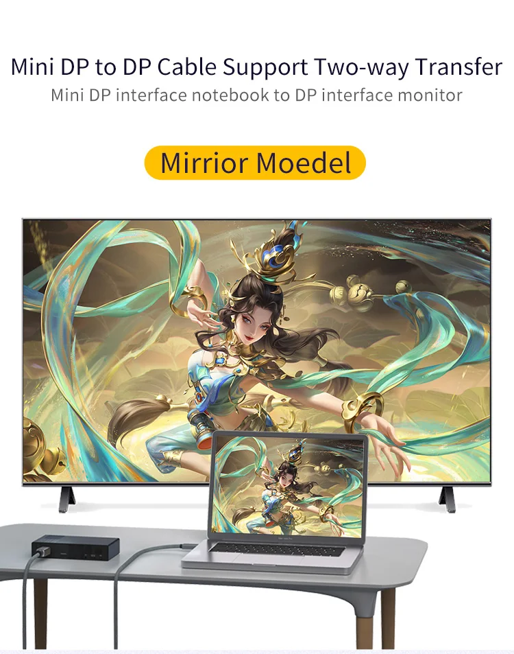 8K Mini DP zu DP Kabel 3m, bidirektional 4K240Hz Mini DisplayPort zu DisplayPort Kabel kompatibel mit Thunderbolt 2 für Laptops – Detail 8