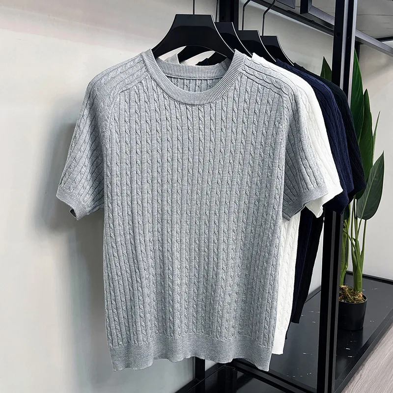 

Summer New Round Neck Short-sleeved T-shirt Twisted Knitted Sweater Fashionable Men's Loose T-shirt