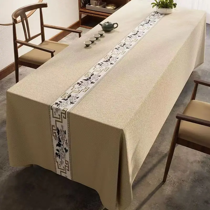 Cotton and Linen Blended Square Table Cloth, Waterproof and Stain-Proof, Disposable, High-End, High-End