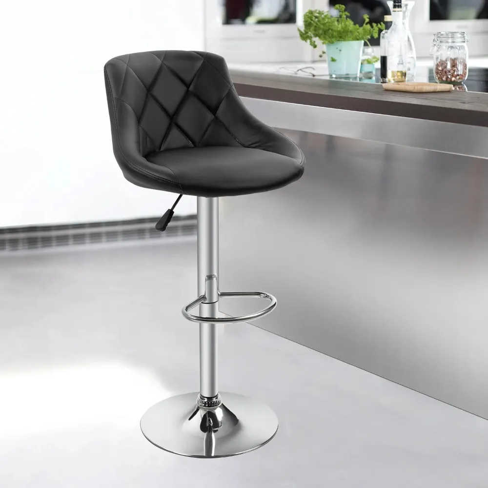 Bar Stools Set of 2,Modern PU Leather,Armless with Backrest Swivel Bar Stools,Height Adjustable,Kitchen Stools
