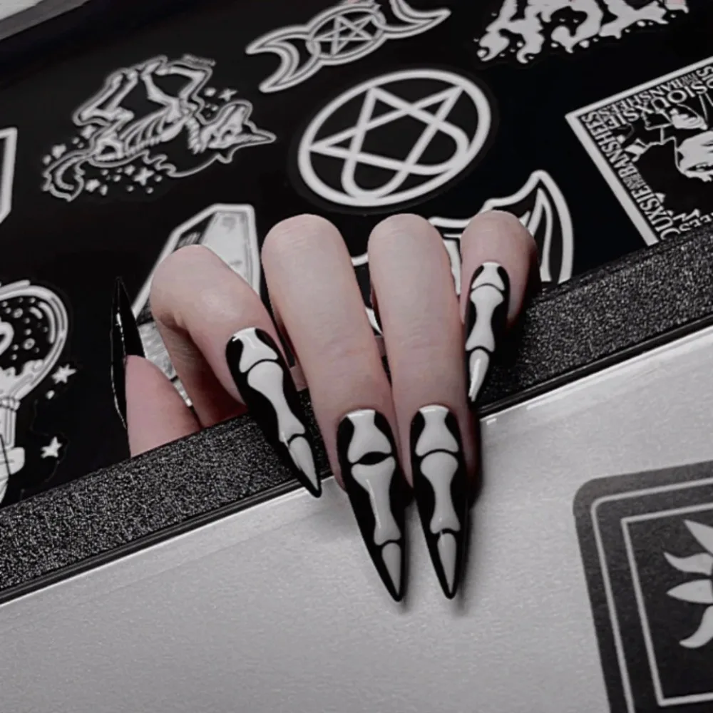 Reusable Full Cover Halloween Fake Nails Detachable Wearable Pumpkin Nails Long Length Ballet Artifical False Nail Girl