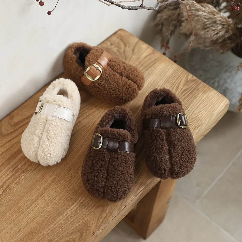 

2025 Winter New Children's Shoes Soft soled Cotton Shoes Indoor Plush Warm Flat Bottom Girls' Non slip Casual Shoes