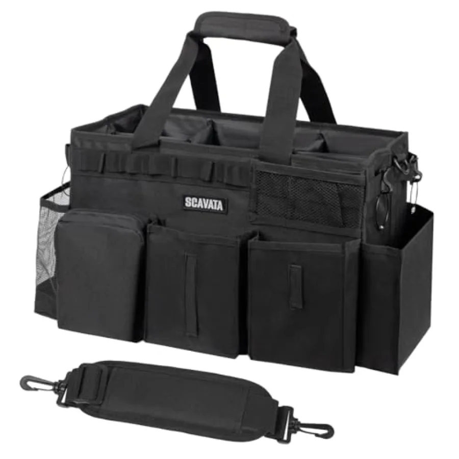 

Wearable Cleaning Caddy Bag, plies Organizer with Handle and Shoulder Straps for Housekeepers, Under Sink and Car Cleaning Tool