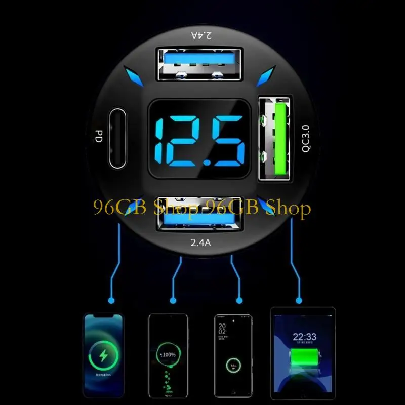 

96GB Four USB Car Cigarette Lighters Mobile Phones Device Fast Charging Universal for Tablet Device 4.8A QC3.0