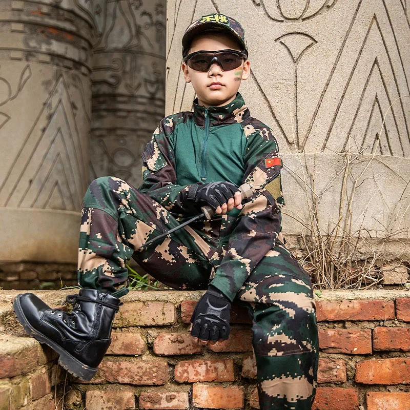 Conjunto de uniforme de entrenamiento táctico militar para niños y adultos, pantalones superiores de camuflaje de la selva, traje de combate de las fuerzas especiales al aire libre