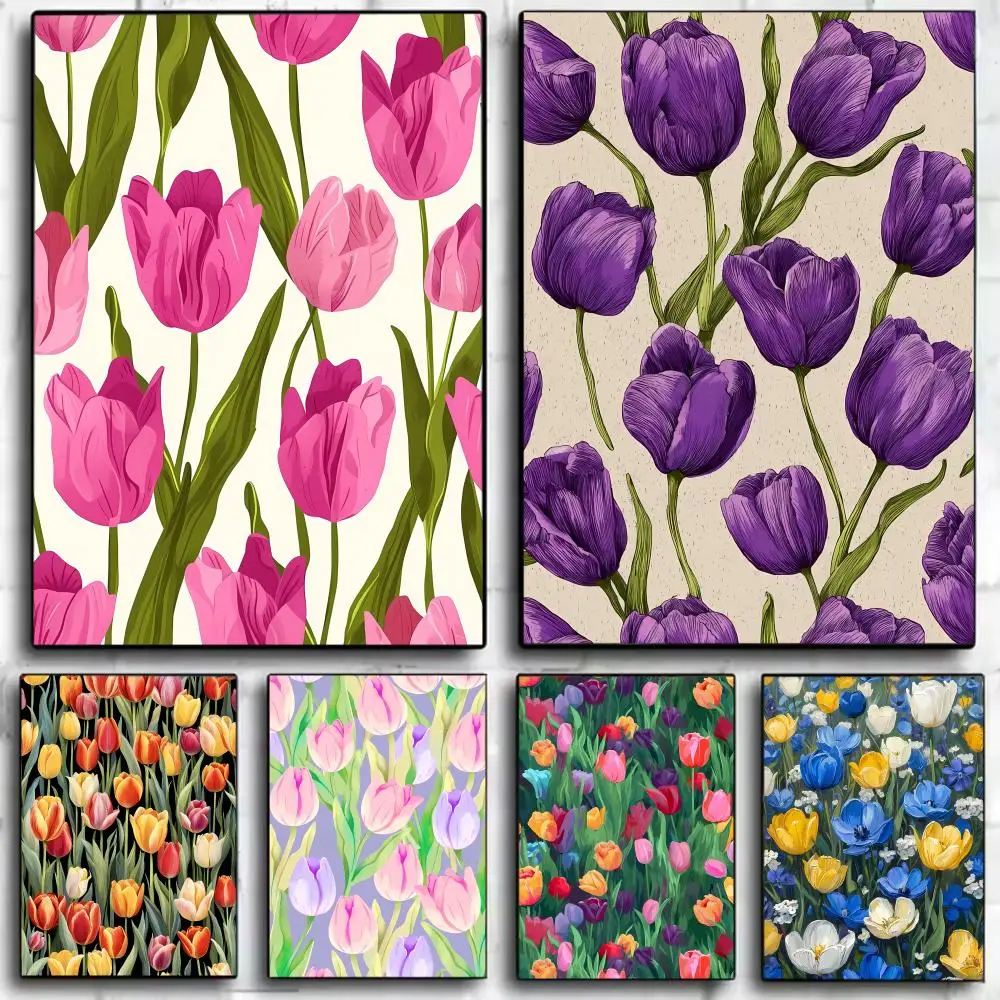 Póster artístico de Tulipa, suave y hermoso, informal, para decoración de pared, Mural decorativo, regalo para decoración del hogar, sin marco