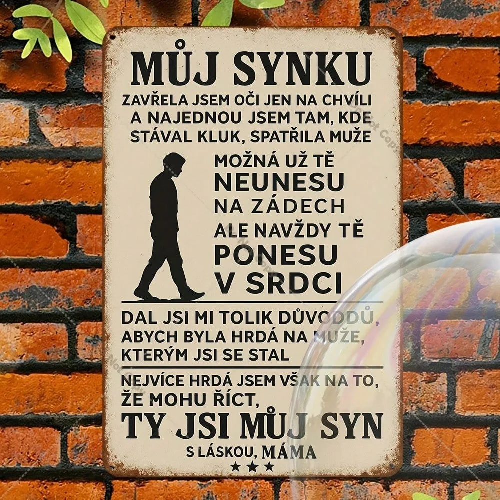 Retro Czech Republic Metal Wall Art, Beige Black Bilingual Quote Plaque for Home Decor