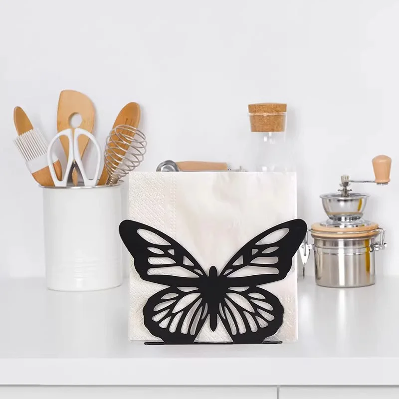 Table Napkin Holder Paper Towel Holder Creativity Exquisite Convenient Stainless Steel Butterfly Shape Freestanding Tissue Dispe