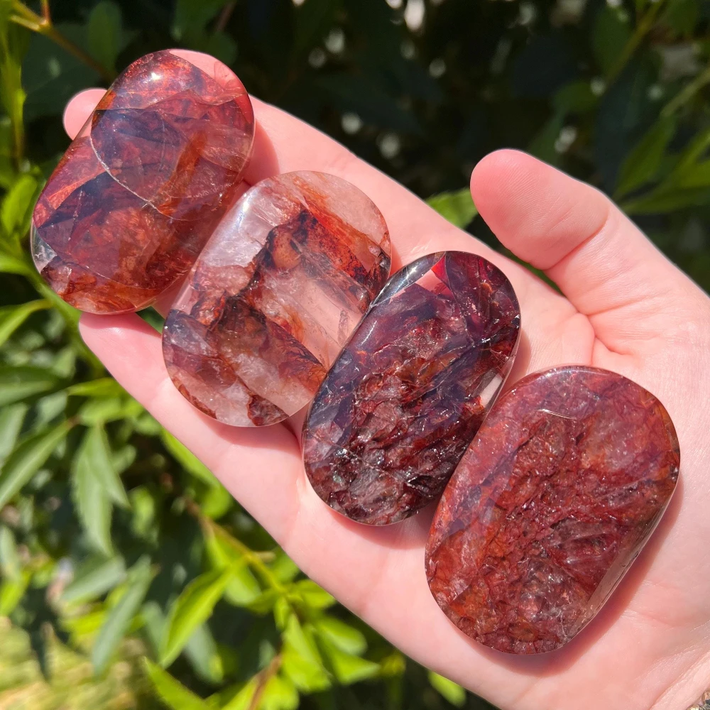 Natural Fire Quartz Palm Stone, Polished Crystal Stone Ornament, Crystal Collection, Reiki Home Decor, Holiday Gifts