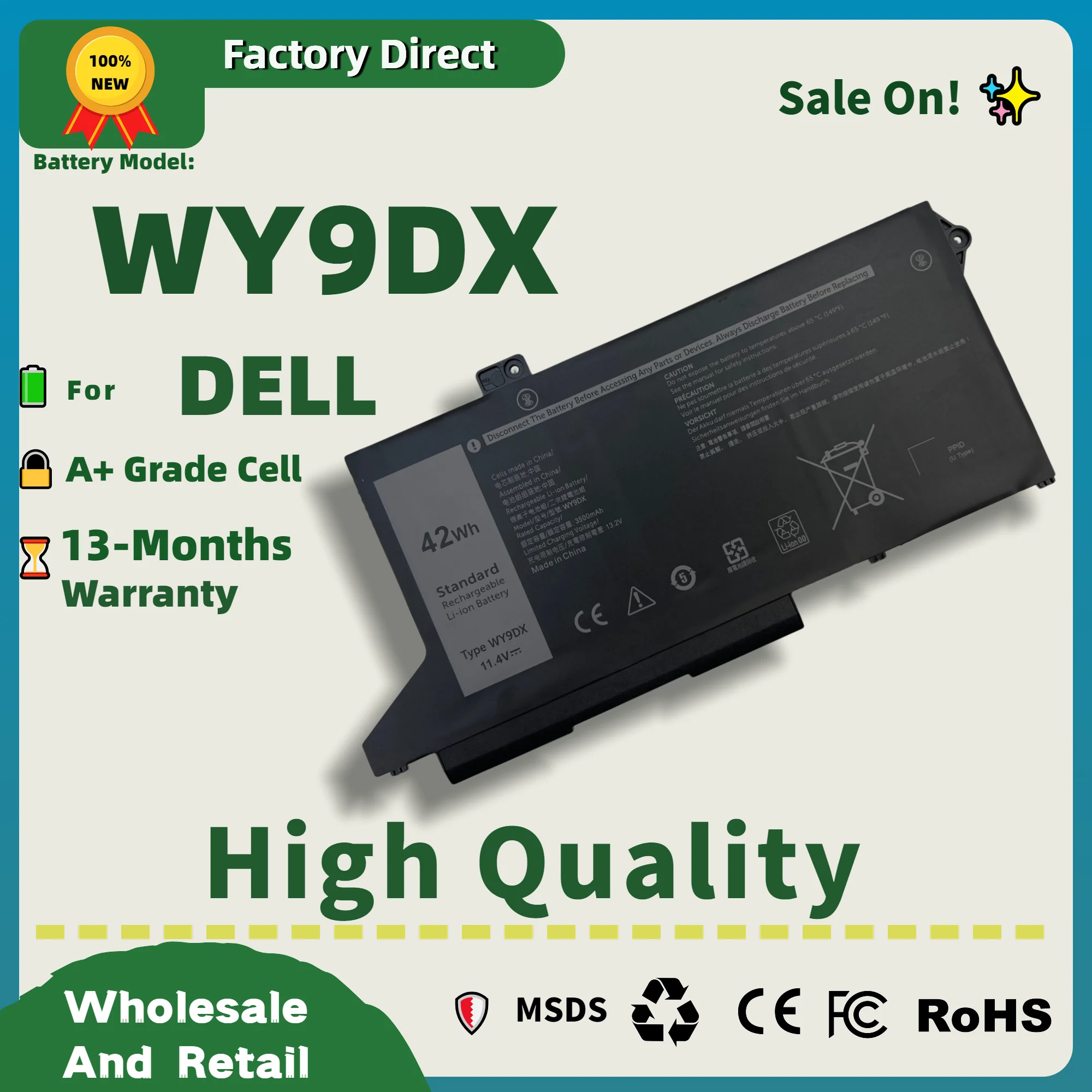 Factory Direct! WY9DX Laptop Battery For DELL Latitude 5420 5520 Precision 15 3560 Dell P137G P104F Series RJ40G 01K2CF 075X16