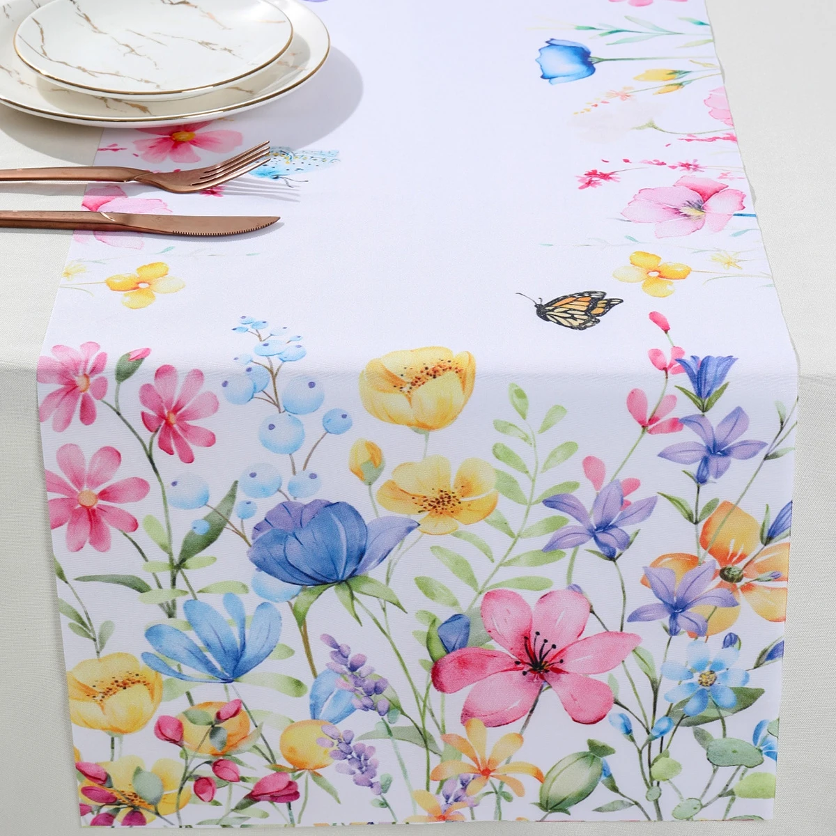 180x35cm Floral Leaves Table Runner Daisy Lavender Table Runner Spring Kitchen Dining Table Decoration for Home Party Decoration