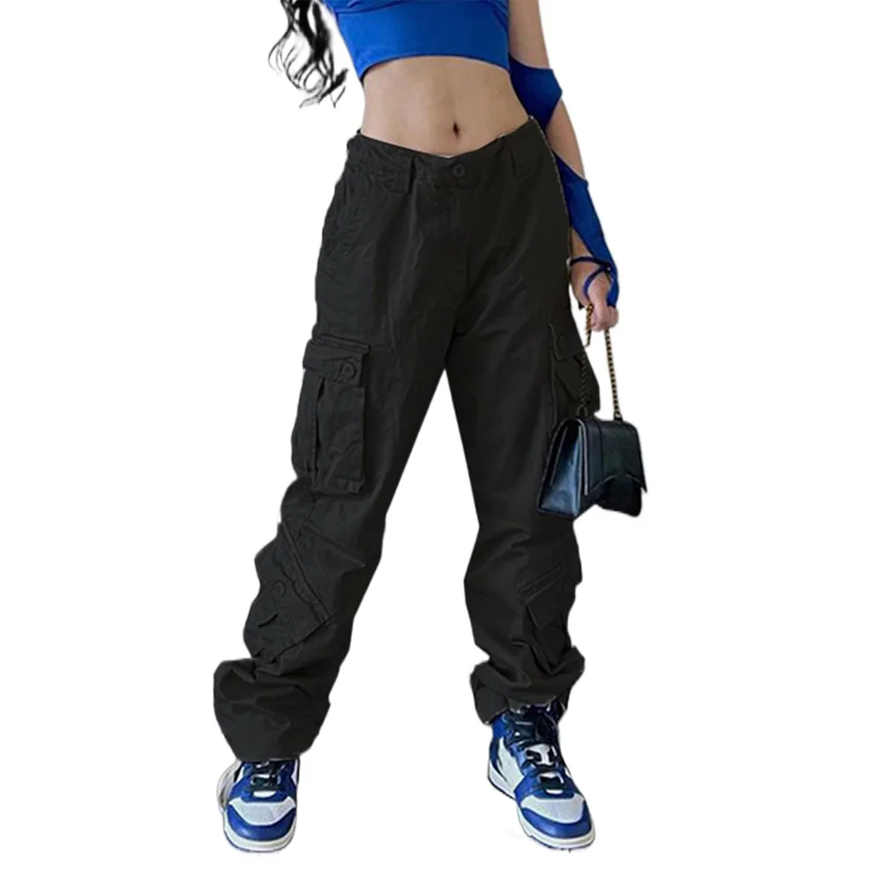 Female Womens Trousers Baggy Cargo Jeans Flared Bell-bottoms High Waisted Hippie Loose Outfits Pants Solid Color