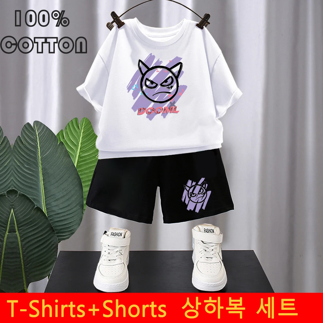

Summer Boys Cotton Suit High Street Kids Clothes American Style Cartoon T-shirts Shorts 2 Piece Set High Quality Children's Set