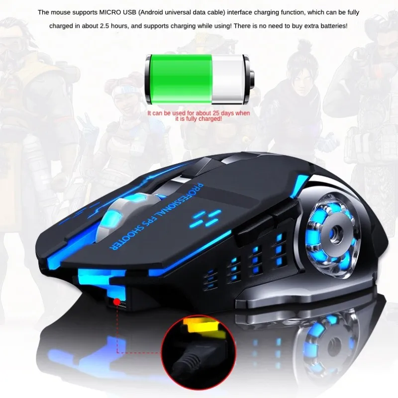 Wireless Computer Gaming Mouse, Mice With LED Backlit, Ergonomic Gamer Mouse With 6 Silent Buttons, 3 Adjustable DPI for PC