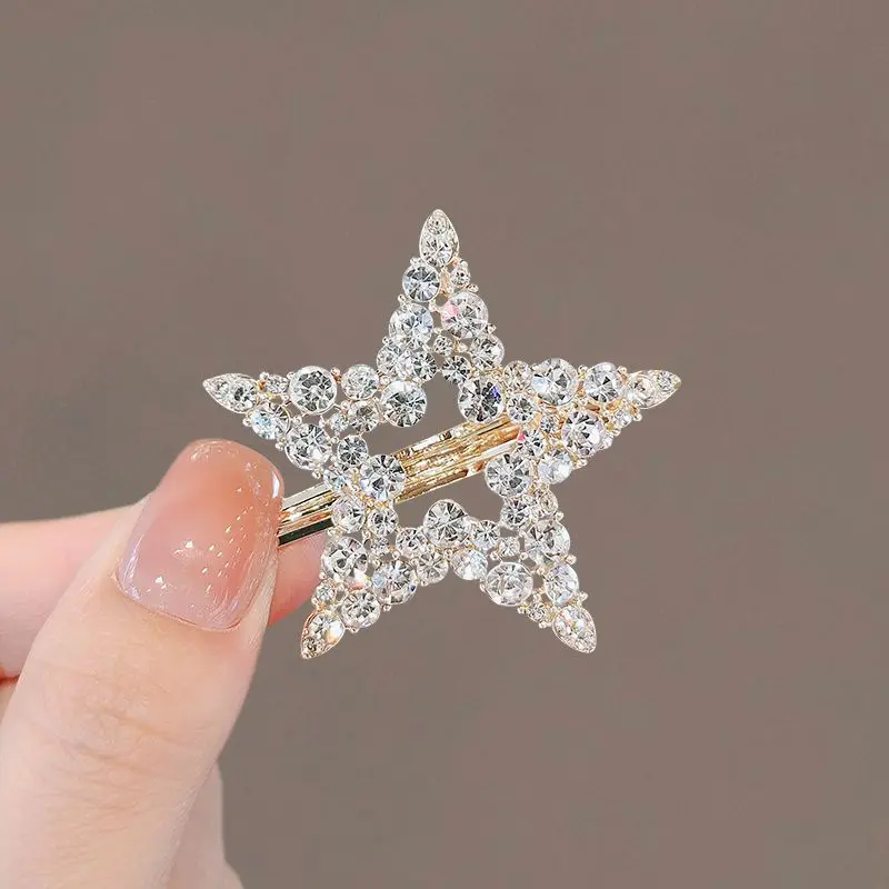 Koreanische Stern-Haarspangen mit Strass, elegante, niedliche Entenschnabel-Clips, luxuriöse Haarspangen für seitliche Ponyfransen, süße Haar-Accessoires für Damen – Detail 5