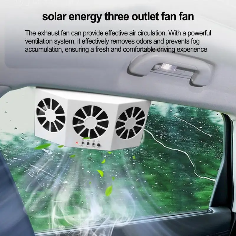 Solar Powered Car Fans Automotive 3 Outlet Vent Fan Car Window Fan With 1600mAh Battery For Removes Odors & Prevents Fog