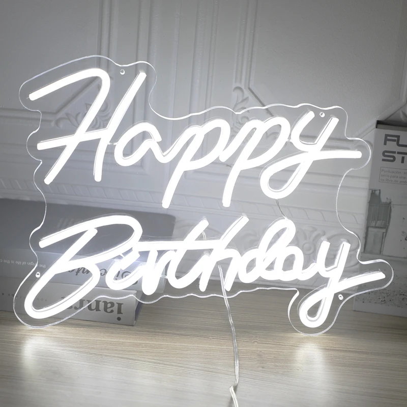 

42x30cm Happy Birthday Neon Sign Light Sign for Birthday Party Flex Transparent Wall Decor USB Powered Kids Gift