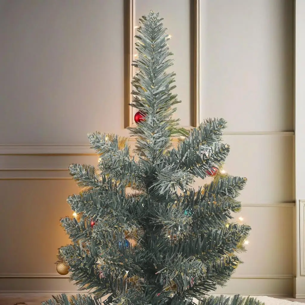 

7ft Artificial Slim Christmas Tree - Green PVC with Stand - Perfect Holiday Decor