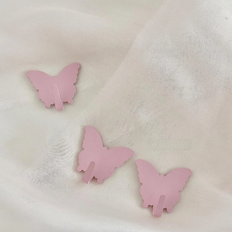 3PC Pink White Butterfly Shape Metal Multi-Purpose Hook Cute Girl Bedroom Wall Sticky Hook Key Mask Organizer Room Decor ﻿ view 2