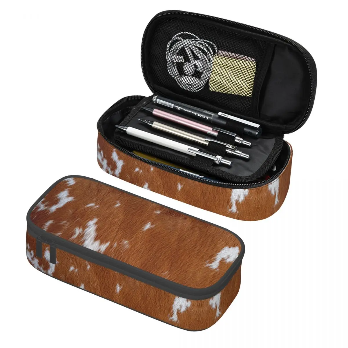 

Стильный пенал из коровьей кожи с текстурой коровьей кожи и принтом, держатель для ручек, канцелярские принадлежности, коробка для ручек, сумка-карандаш для детей