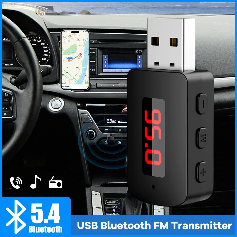 Bluetooth 5.4 Car Wireless Adapter Transmitter Receiver With Micphone USB Power Audio AUX Adapter For Car Audio Music Handsfree