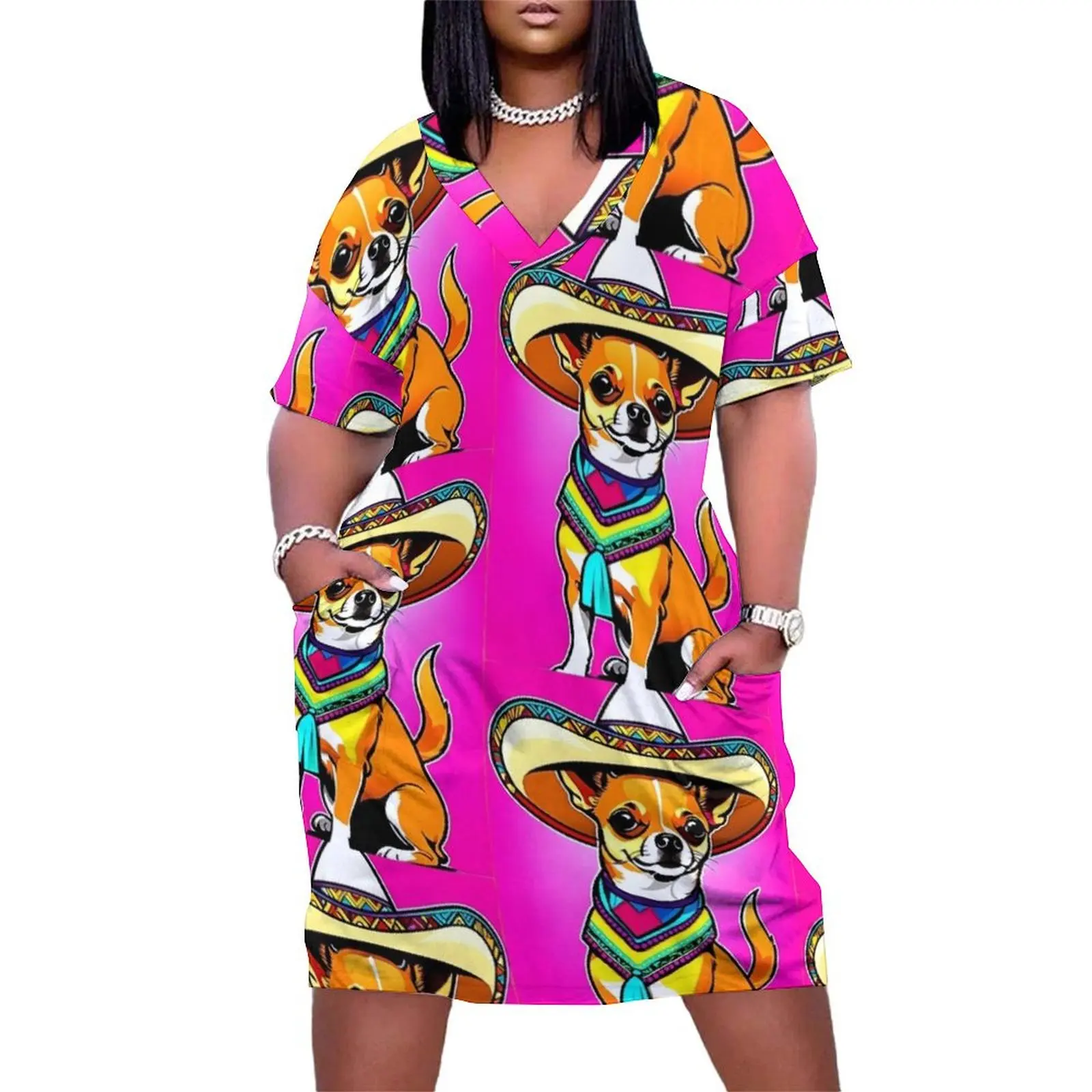 

Vibrant Quiero Taco Bell Chihuahua Dog #tacobell Loose Pocket Dress evening dress woman summer dress daily