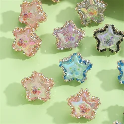 Q186 Star Jewelry Luminous Five Pointed Star Drilled Straight Hole Handmade Heavy Work Beads Hand Made Mobile Phone Chain