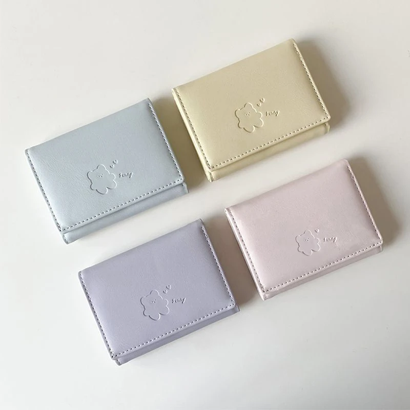 HUAHUAMulti Functional Bear Wallet for Women, Triple Compartment Card Holder & Coin Purse, Cute Foldable Short Wallet with Clip