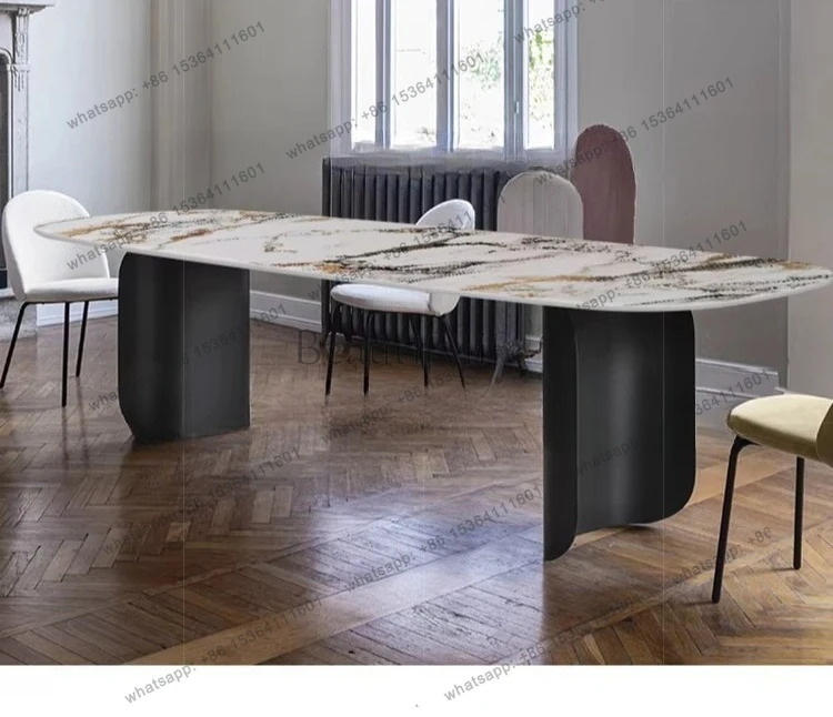 Nordic dining table marble post-modern simple bright rock slab dining table household small apartment