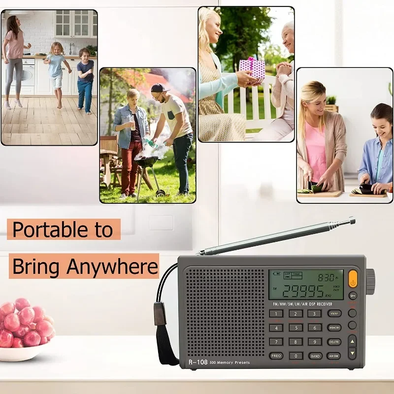 Small Pro R108 Full Band Radio Pocket Charging Digital Dedicated Aviation Shortwave Radio Station Tuning