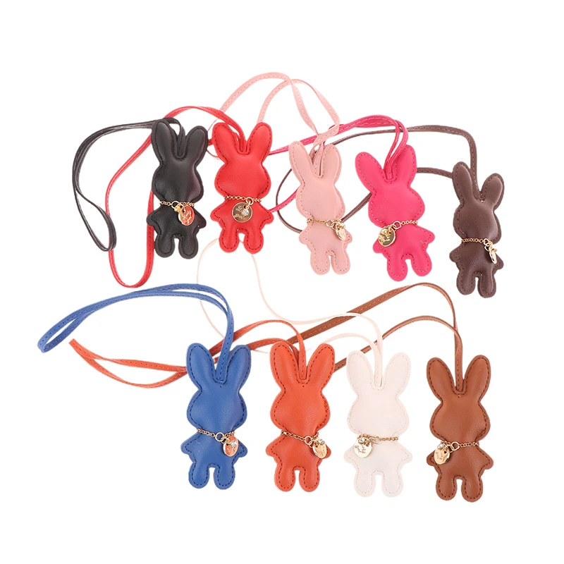 Cartoon PU Leather Rabbit Keychain Cute Bunny Keyring Fashion Bag Pendant Handbag Hanging Decoration For Women Gifts