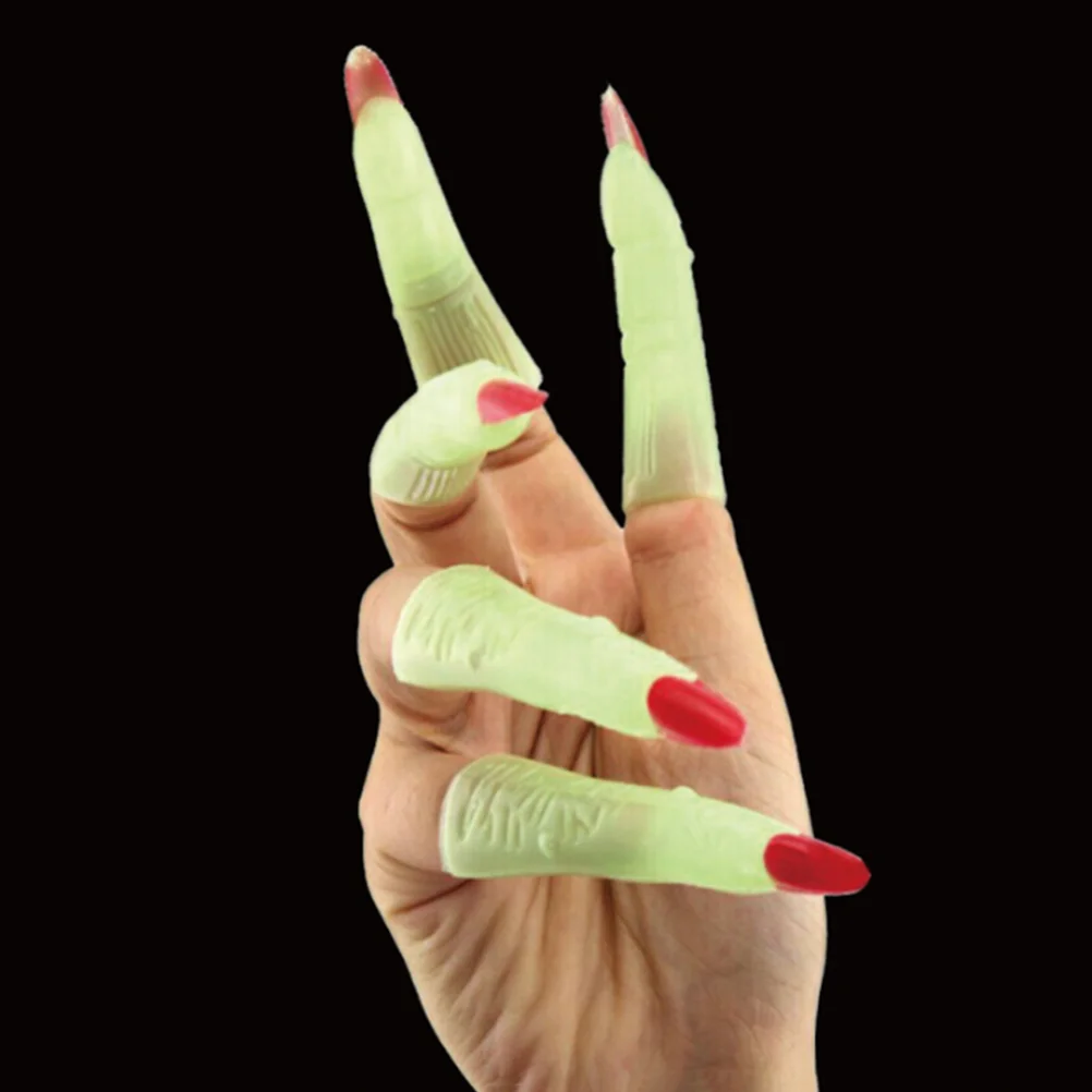 

10PCS Halloween Witch Fingers Fake Nails Luminous Glow-in-the-Dark Spooky Scary Witches Fingers Party Props Costume Fingers