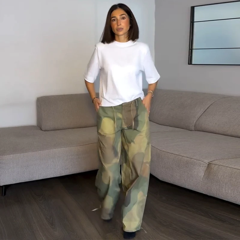 Elegant Printed Women's Pants Lace-Up Loose Soft Lady Long Trousers 2026 Autumn Winter Chic New Female All-Matched Street Slacks